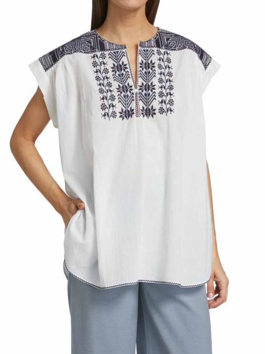 * Nili Lotan Aurielle Embroidered Cotton Voile Top | Tops