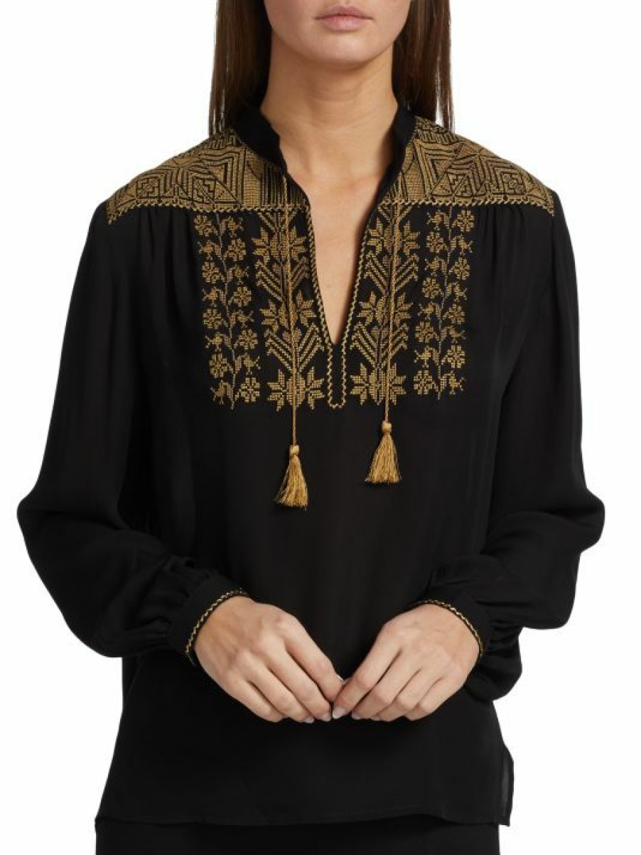 * Nili Lotan Renee Embroidered Silk Top | Tops