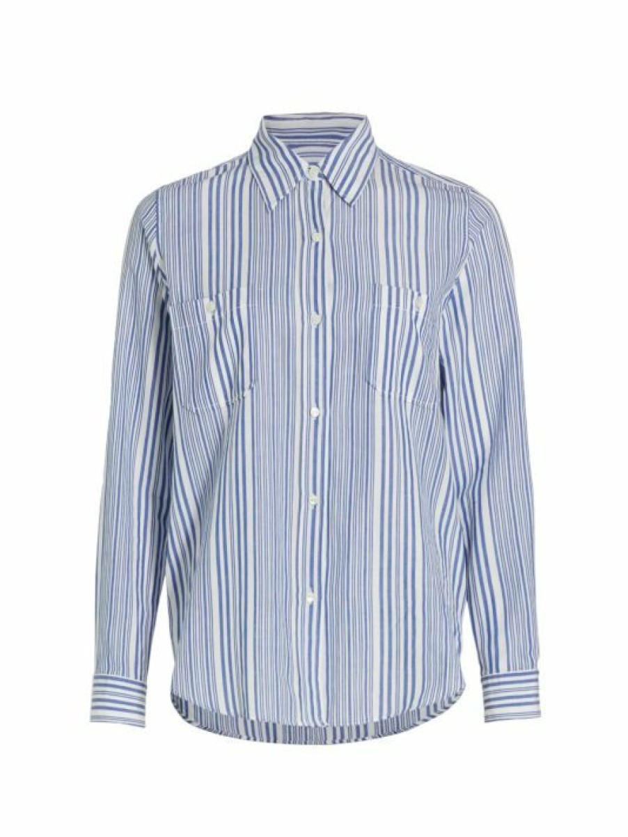 * Nili Lotan Kaya Striped Cotton Button-Front Shirt | Tops